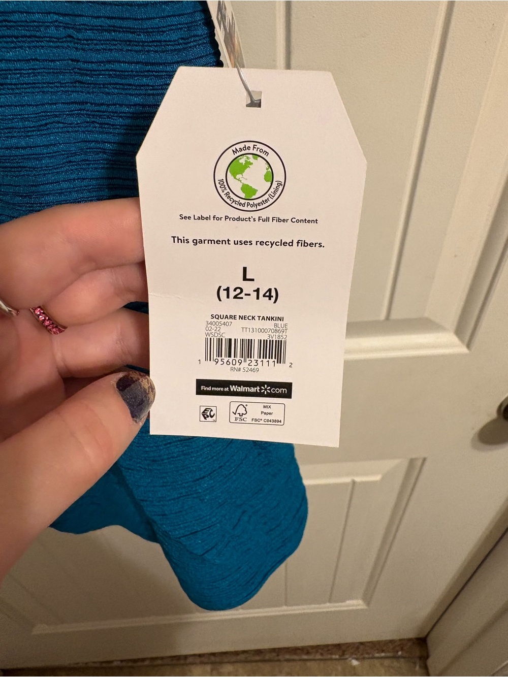 Time and Tru Teal Blue Textured Tankini Top - Picture 2 of 6